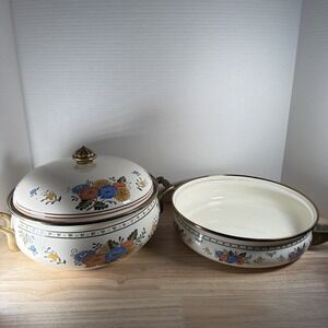 Vintage ASTA Enamelware Cookware 3 pc Set Floral Old Amsterdam